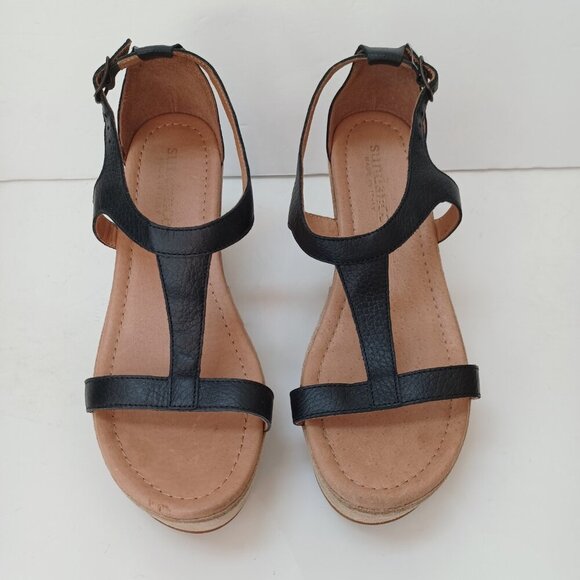 Sundance Wedge Black Tan Leather Strappy Open Toe Ankle Buckle Womens 6 or 37 - Picture 4 of 16